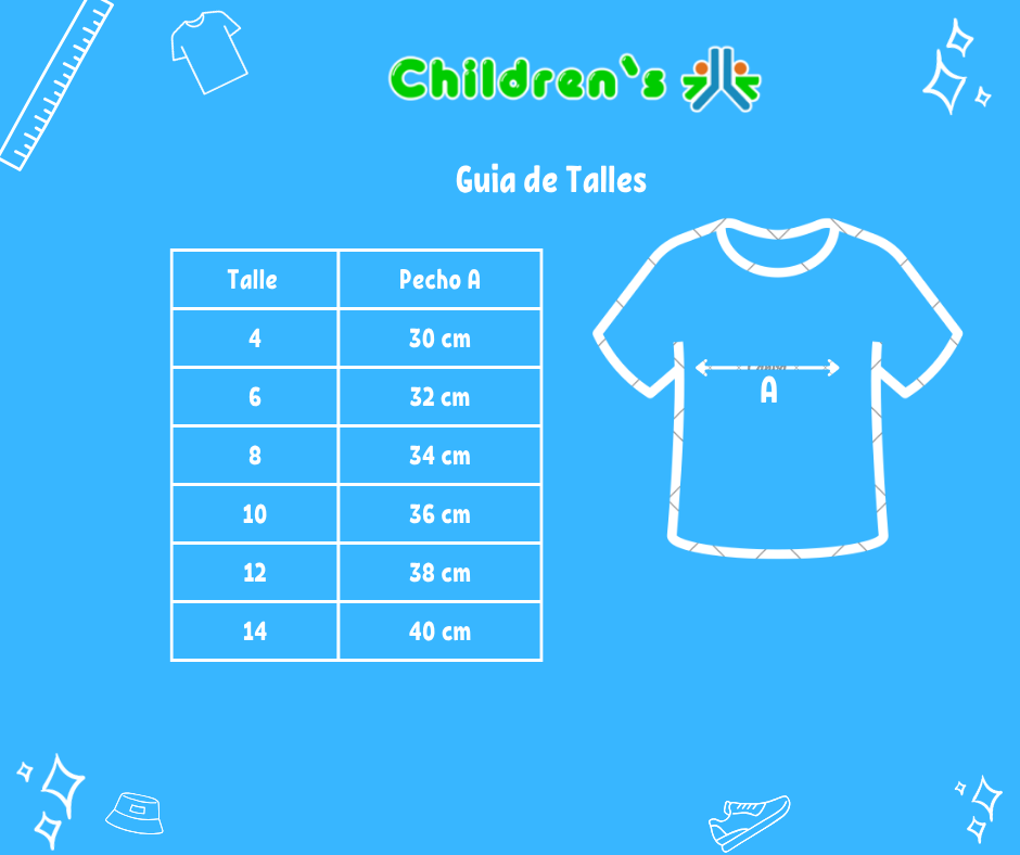 Guia de talles Remera Nena Manga Corta Peace