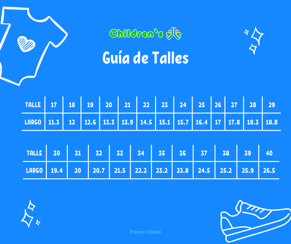 Guia de talles Zapatilla Lycra Y Algodon Deportiva Estampada Velcro