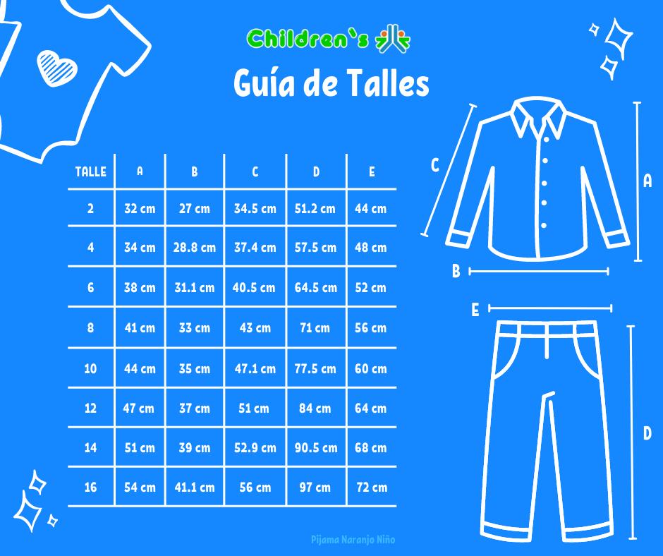 Guia de talles Pijama Camuflado Puño