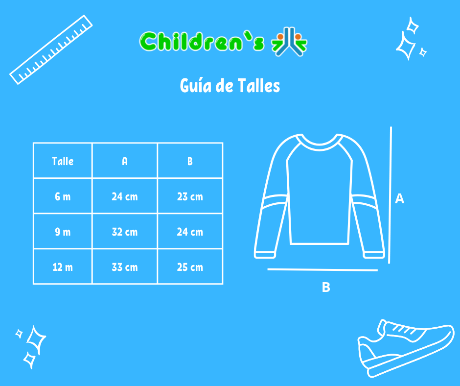 Guia de talles Remera manga larga lisa y bordada