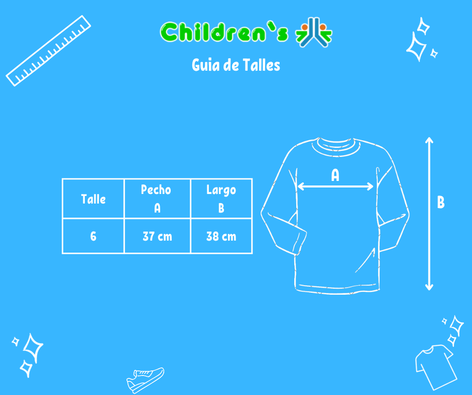 Guia de talles Remera Manga Larga Termica  con Estampa Gatito