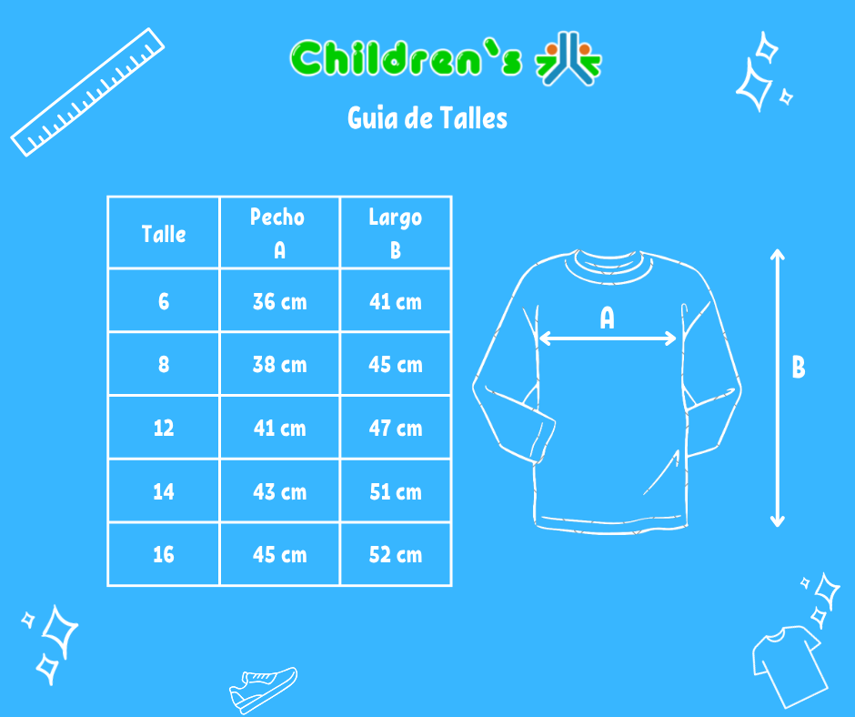 Guia de talles Buzo Plush Estampado con brillo