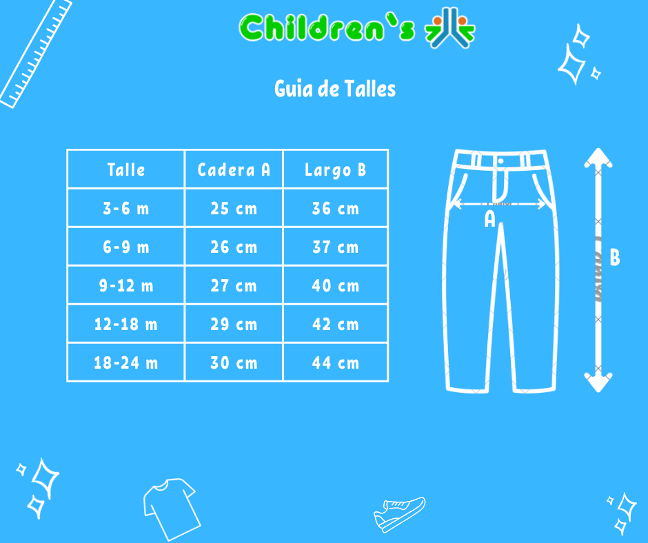 Guia de talles Pantalon Gabardina 4 Bolsillos Cintura Regulable