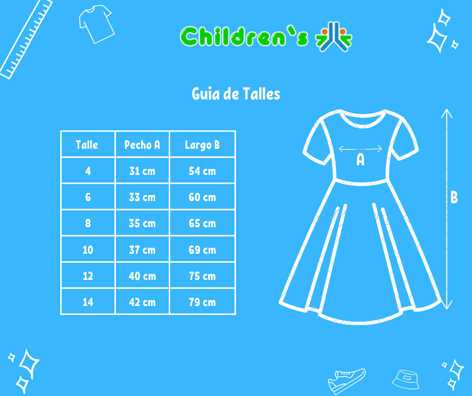 Guia de talles Vestido Algodon Estampado Palmera Sin Mangas