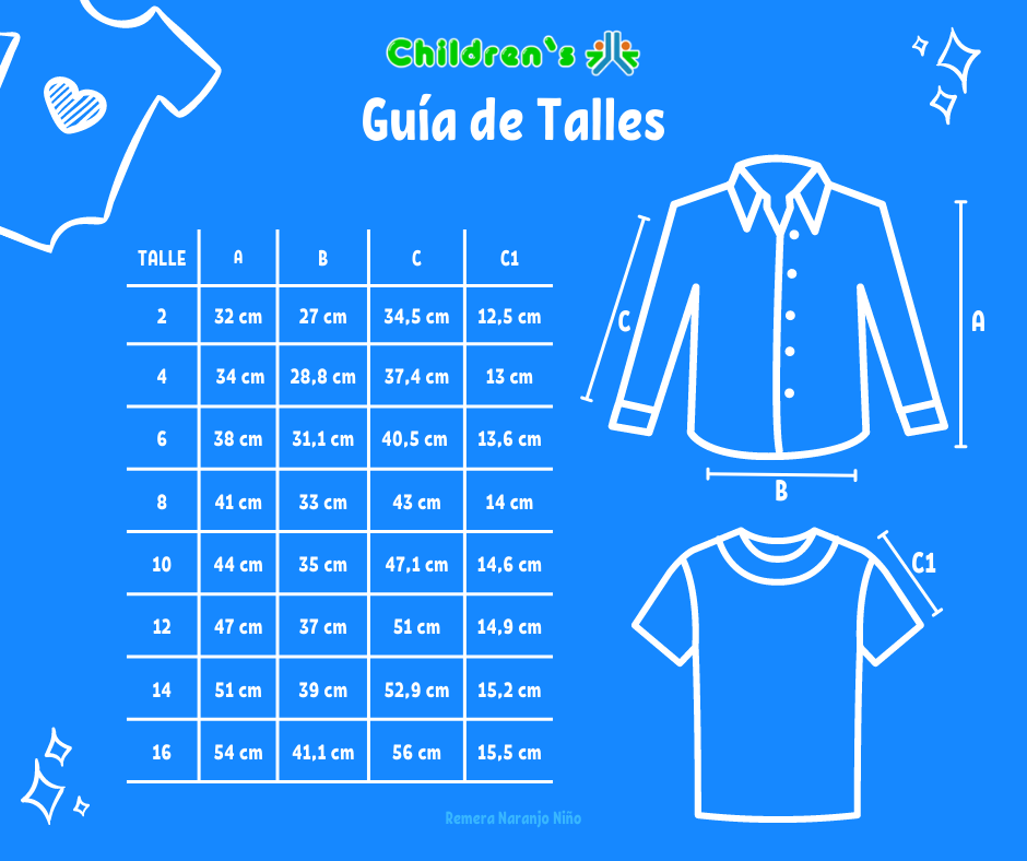 Guia de talles Remera  UV Manga Larga