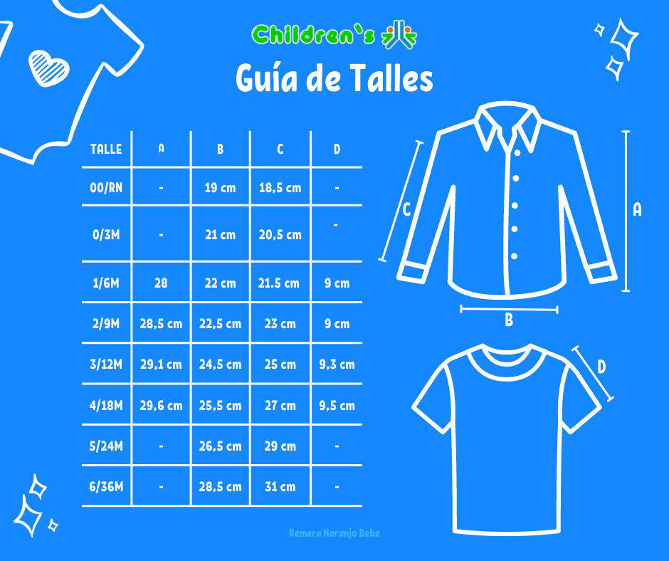 Guia de talles Remera UV Manga Larga