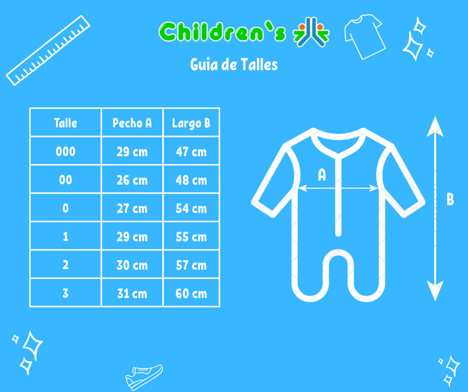 Guia de talles Enterito de Micropolar con cierre y con pie