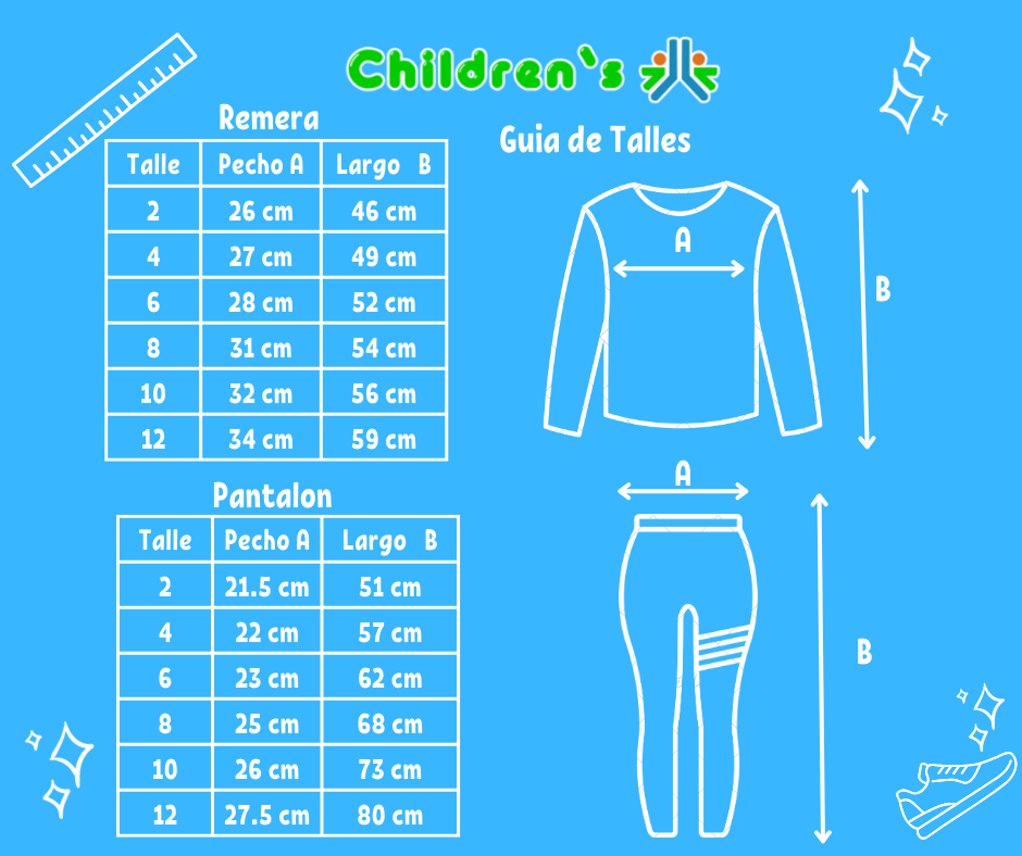 Guia de talles Conjunto Glamour Remera Y Calza Con Luna