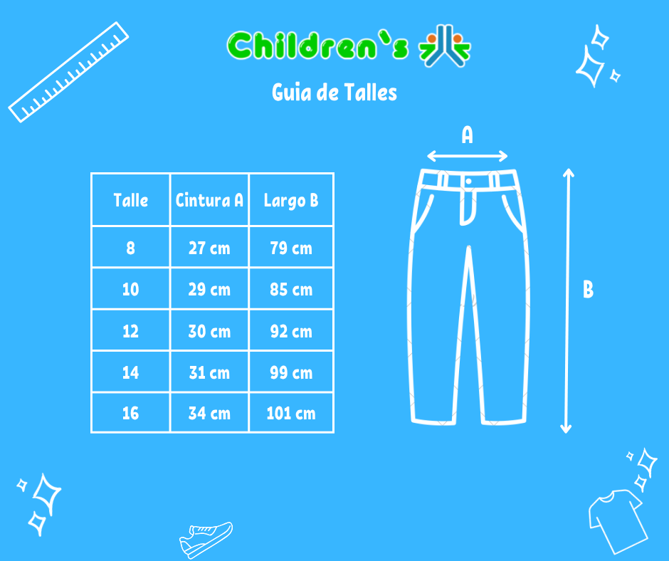 Guia de talles Pantalon Cuero Ecologico Celeste
