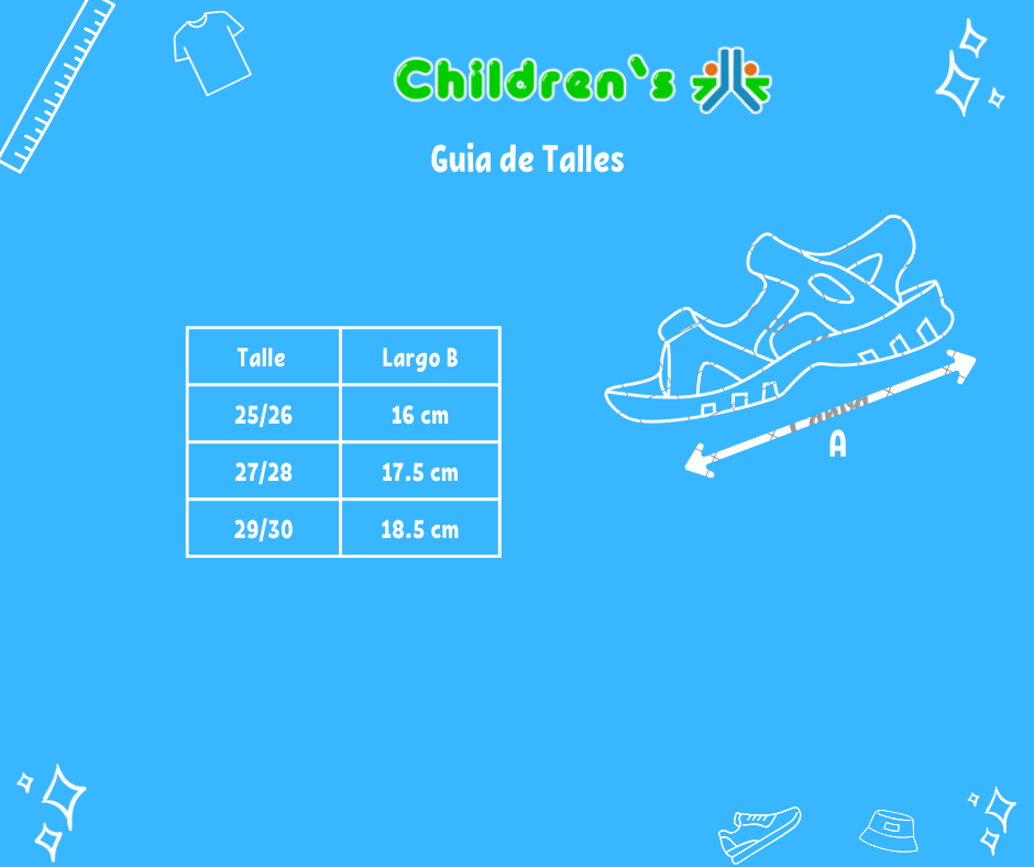 Guia de talles Sandalia Doble Velcro Spiderman Hombre Araña