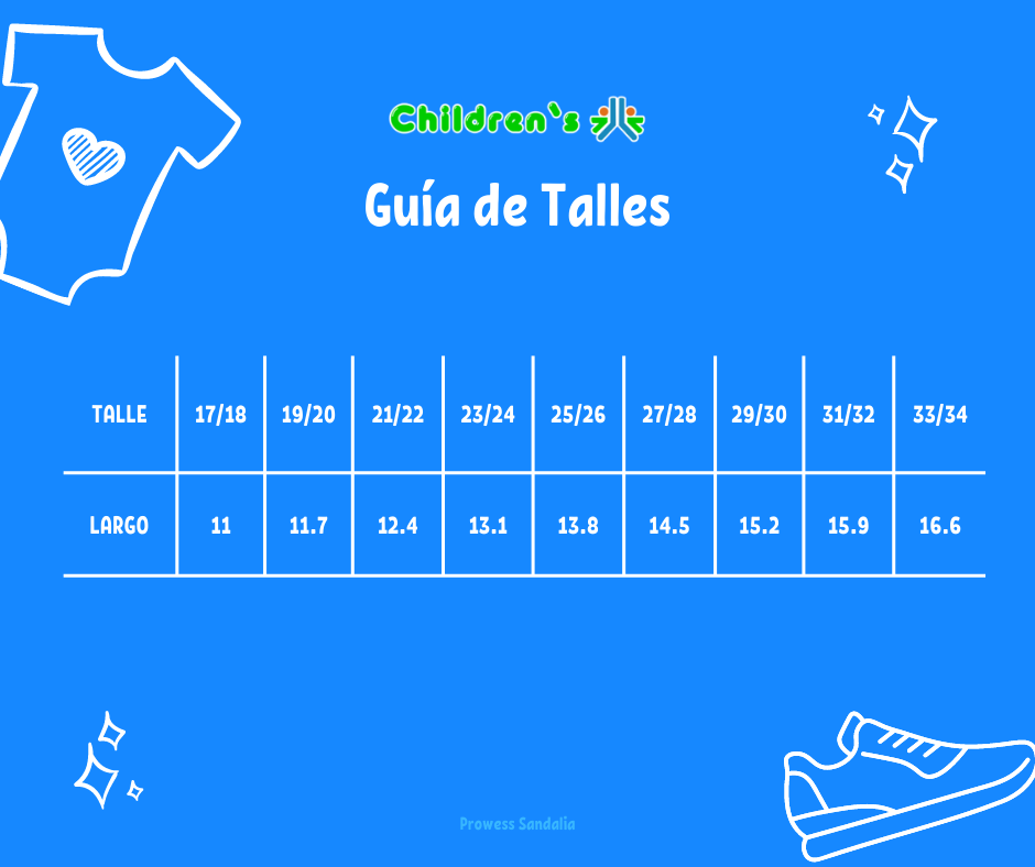 Guia de talles Sandalia Todo Goma Doble Velcro