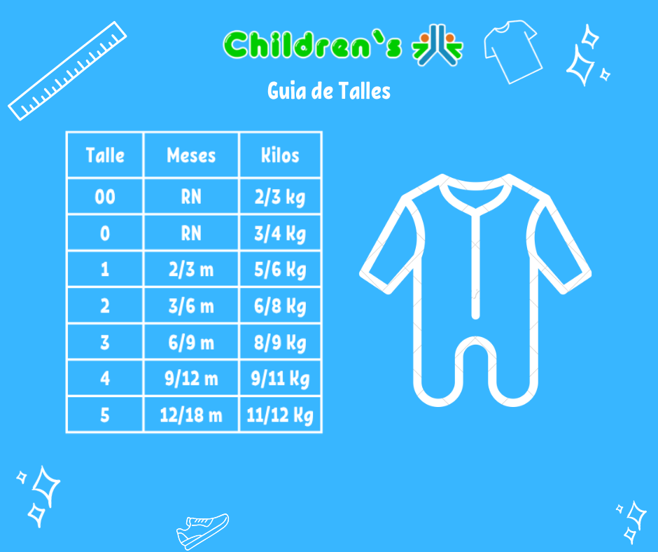 Guia de talles Pijama Enterito Kigurumi Piel Unicornio con pie- Bebe