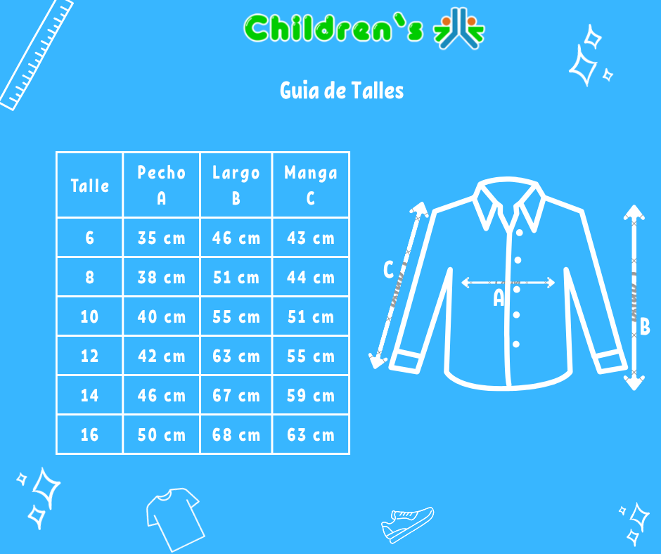 Guia de talles Camisa Varon Manga Larga Escocesa