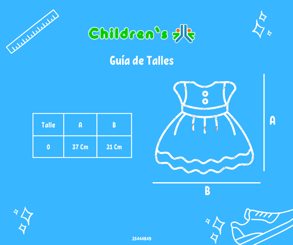 Guia de talles Vestido Bautismo manga corta Gasa bordada