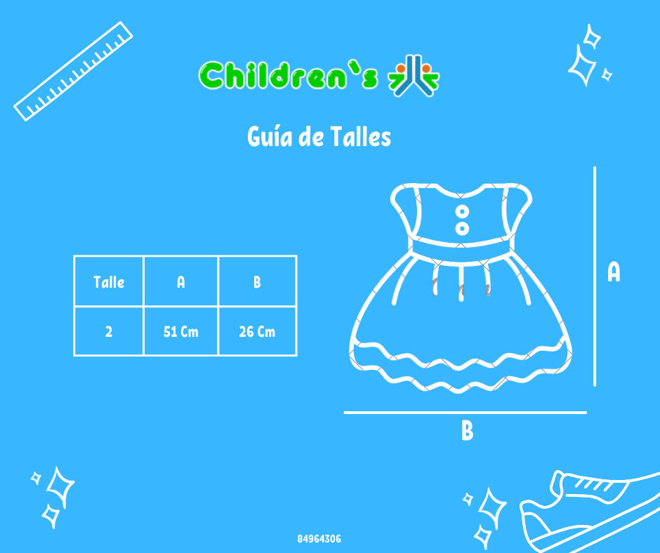 Guia de talles Vestido Bautismo tela facetada con alforzas de guipur. Mangas cortas