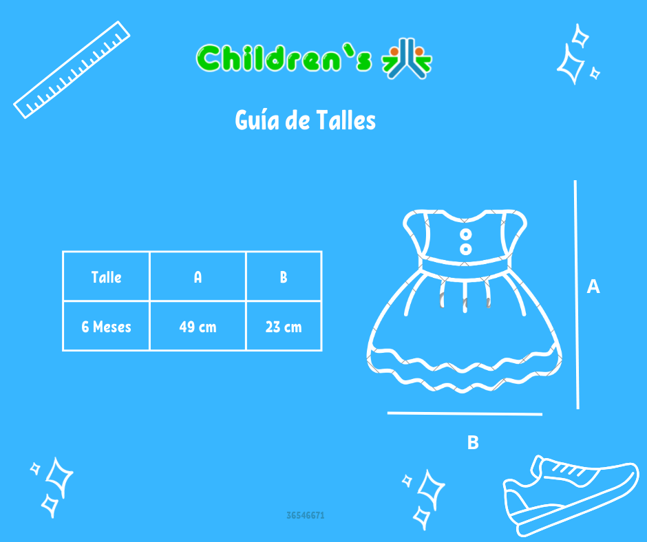 Guia de talles Vestido Broderie con cinta cuadrille y flor