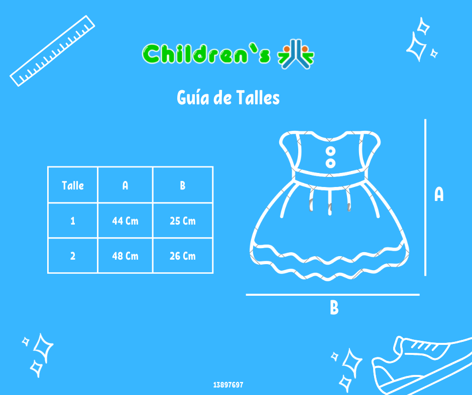 Guia de talles Vestido de Bautismo Manga Larga  de gasa facetada