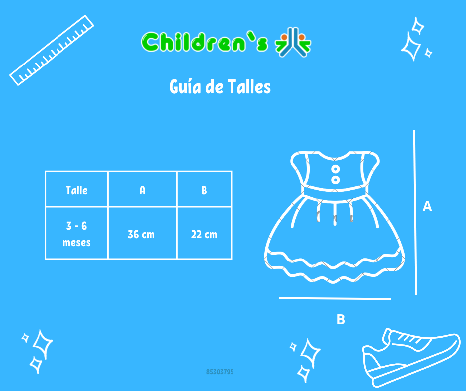 Guia de talles Vestido Bautismo de gasa bolados y alforza