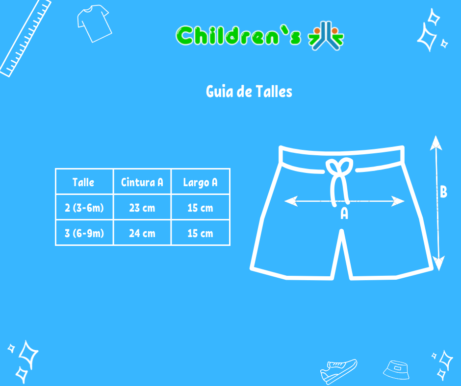 Guia de talles Malla Short de Baño Lycra Bordado Caballito de mar