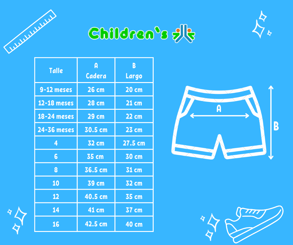 Guia de talles Short Bermuda Algodon Rustico Colegial