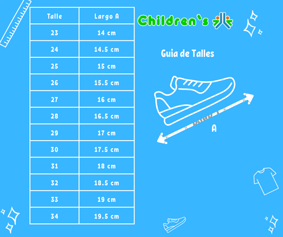 Guia de talles Zapatilla Deportiva Velcro de Unicornio