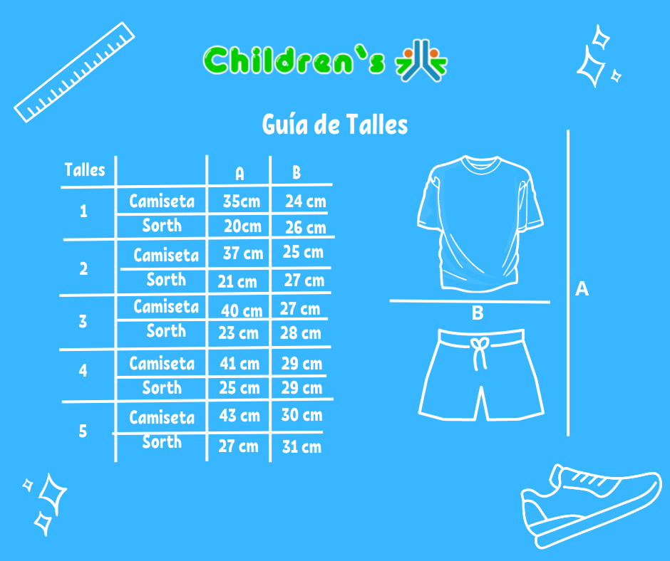 Guia de talles Conjunto Futbol Argentina Messi Remera / Short