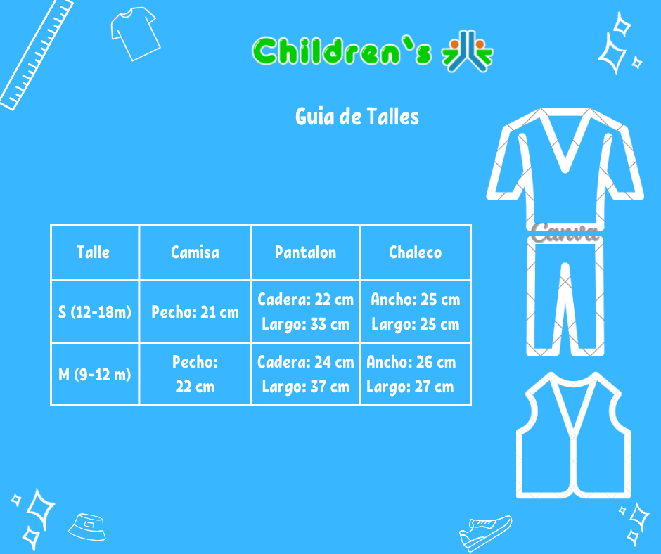 Guia de talles Conjunto Chaleco Brocato, Camisa, Pantalon y moño