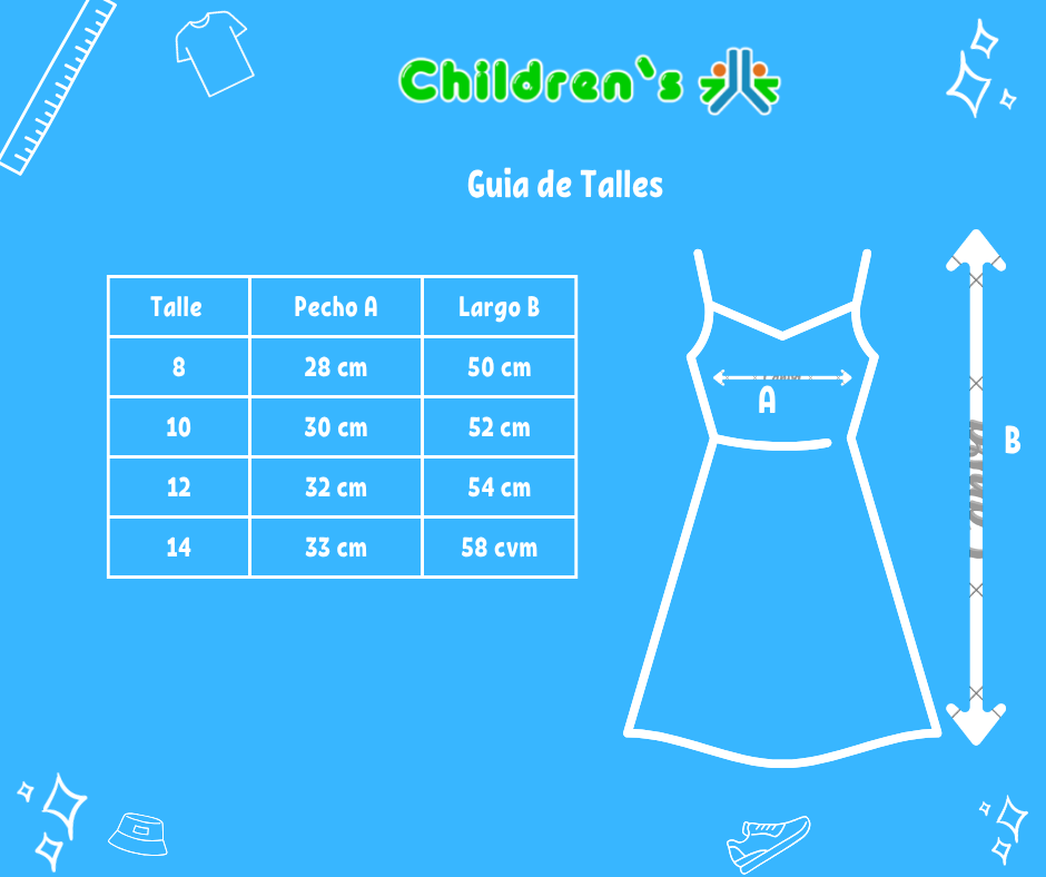 Guia de talles Vestido De Tul Bordado Forrado Sin Manga