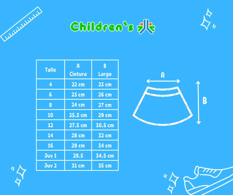 Guia de talles Short con Pollera Algodon y Lycra