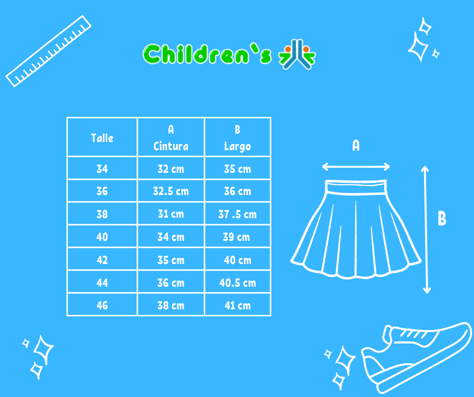 Guia de talles Pollera 2 Tablas Acrocel colegial