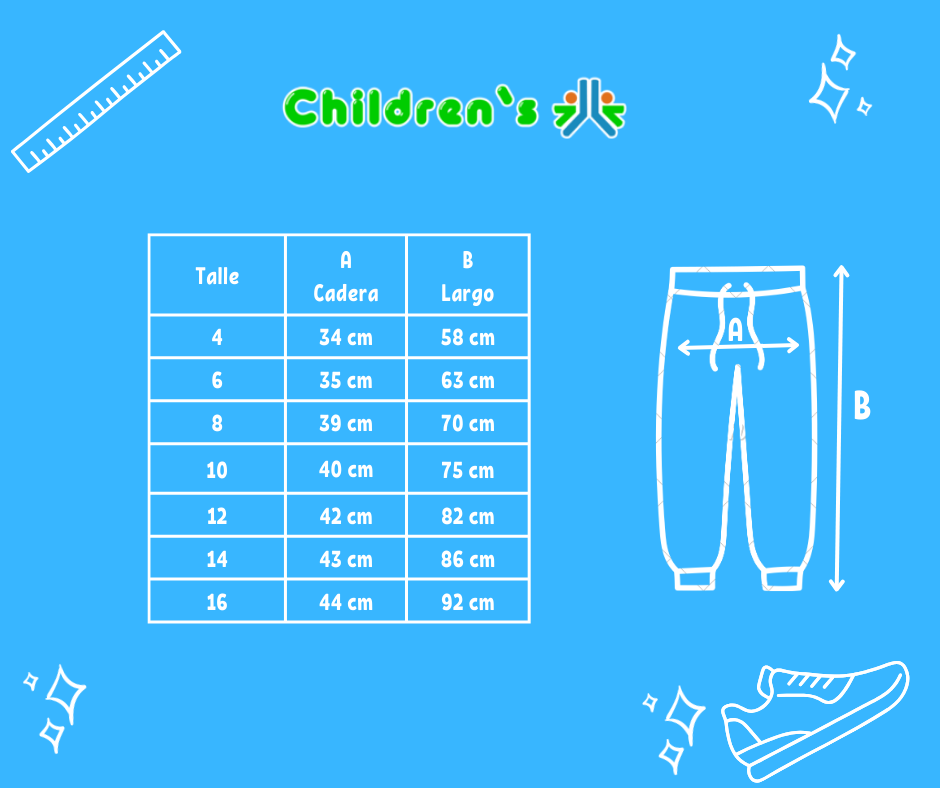 Guia de talles Pantalon de Jogging  Frizado Con Puño Colegial