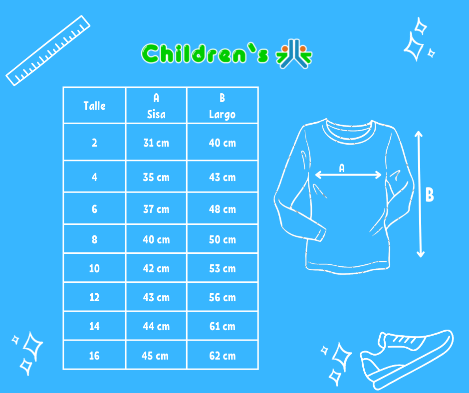 Guia de talles Remera Manga Larga Personaje Minecraft