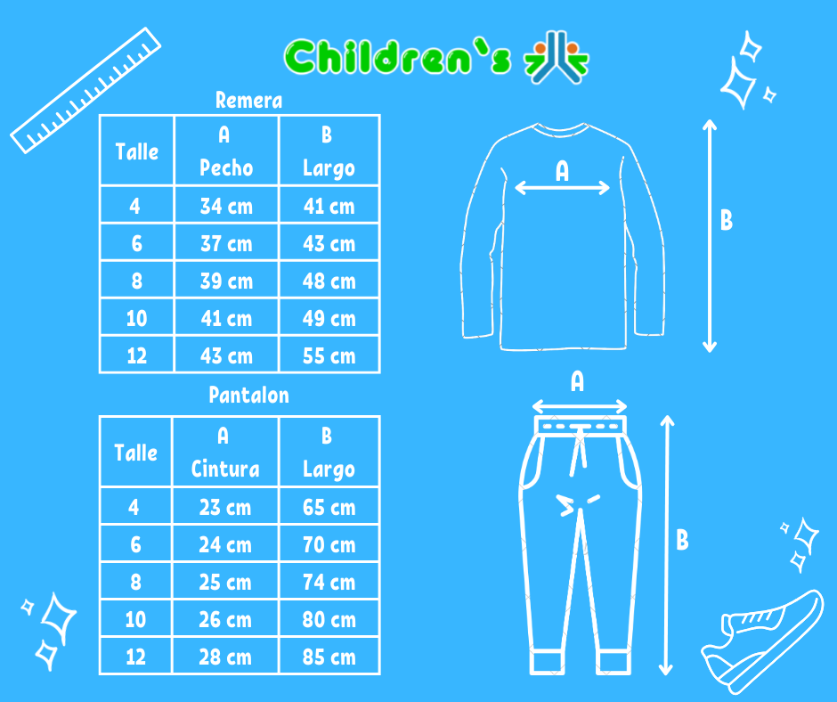 Guia de talles Pijama Interlock Manga Larga Estampado Oso