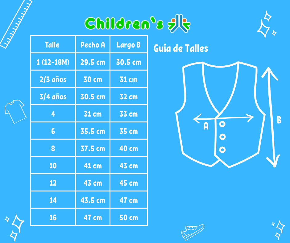 Guia de talles Chaleco de Vestir de Gabardina Liso