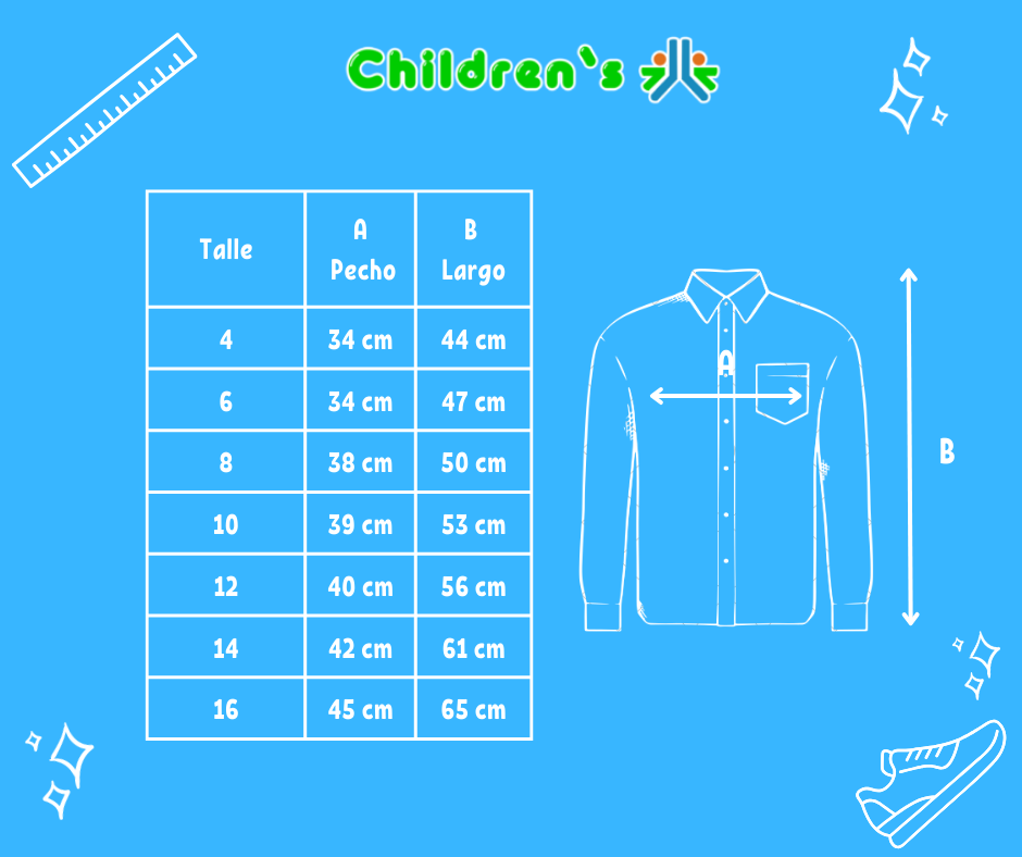 Guia de talles Camisa Manga Larga Estampada