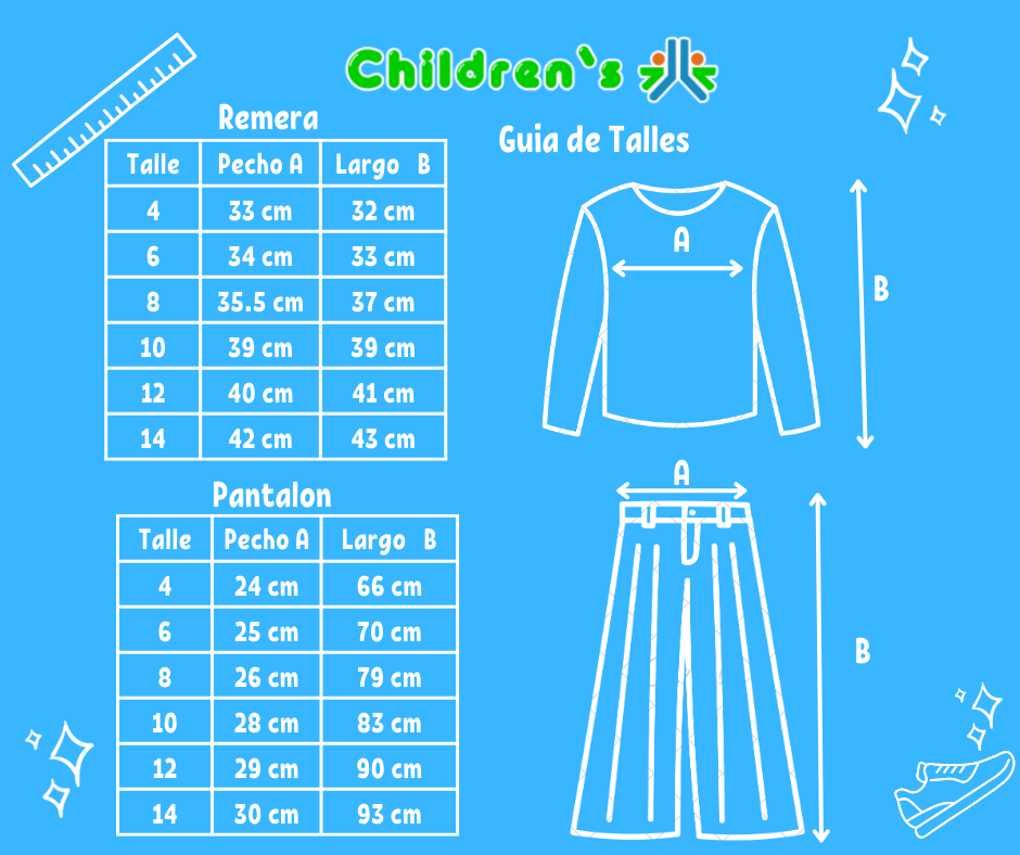 Guia de talles Conjunto De Remera Manga Larga y Pantalon Palazzo