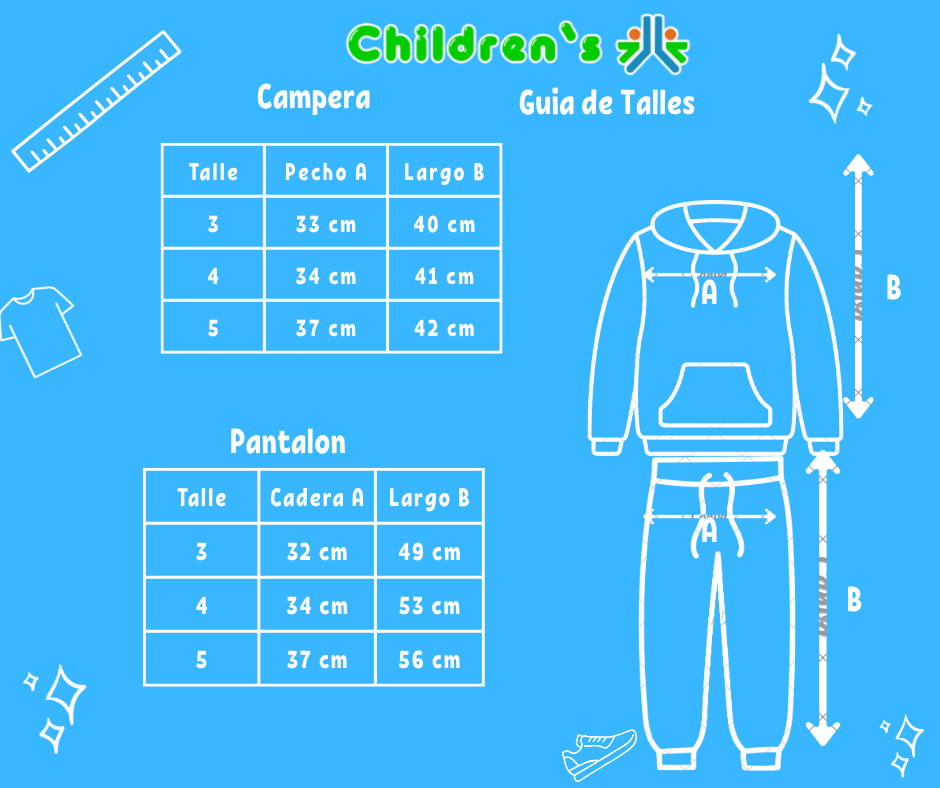 Guia de talles Conjunto Plush Campera Floreada y Pantalon