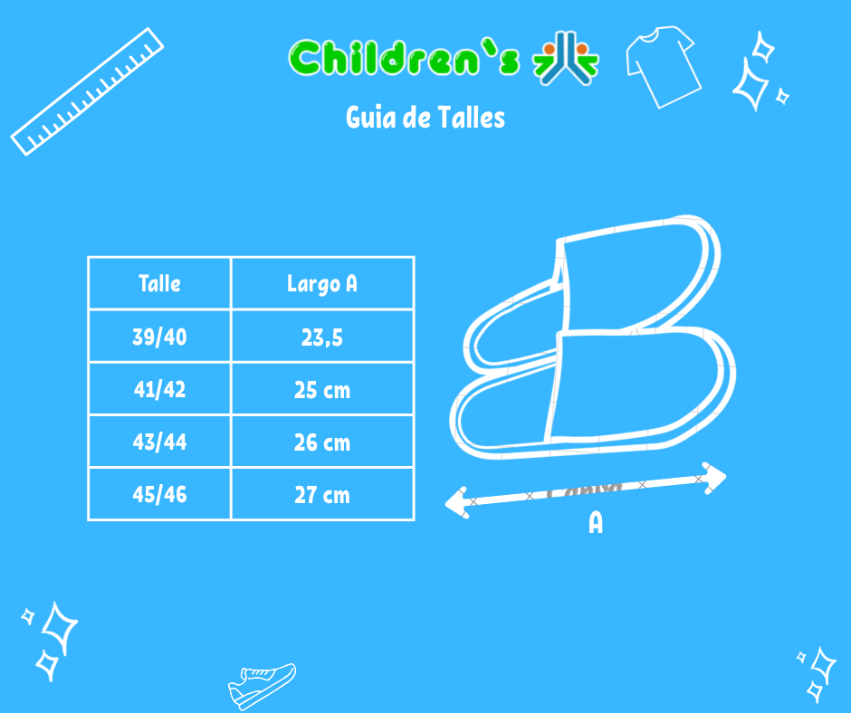 Guia de talles Pantuflas Chinelas