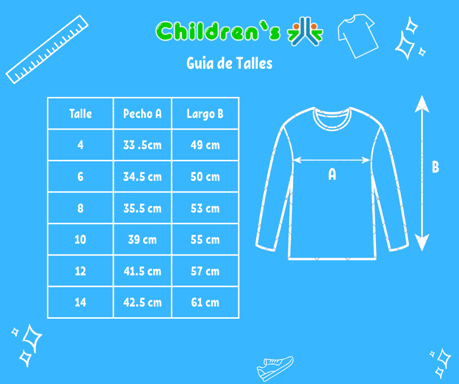 Guia de talles Remera Manga Larga Estampado Game On