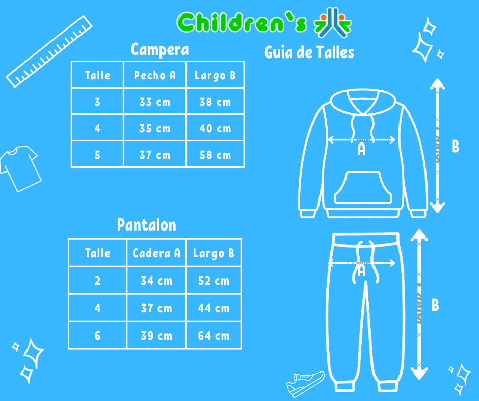 Guia de talles Conjunto Plush Campera Con Volados y Pantalon