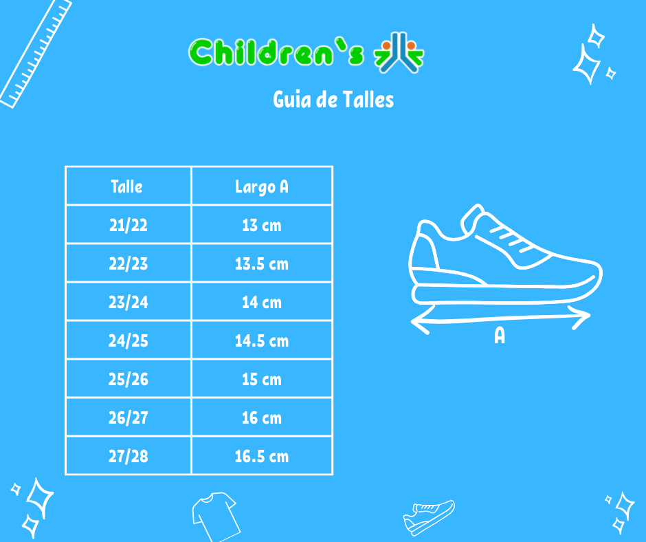 Guia de talles Zapatilla Deportiva Ultra Liviana Velcro con Luz