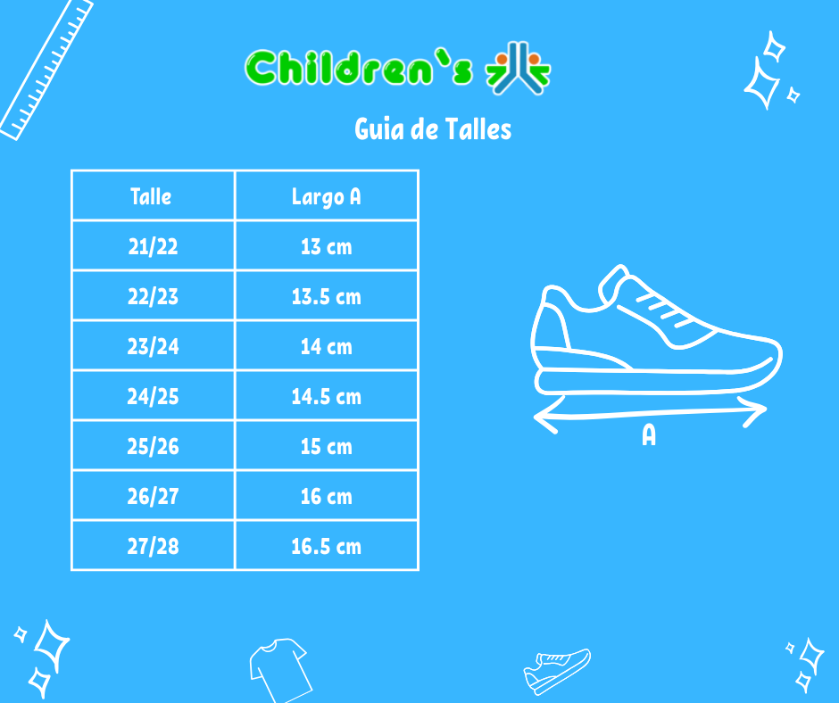 Guia de talles Zapatilla Deportiva Ultra Liviana Velcro con Luz