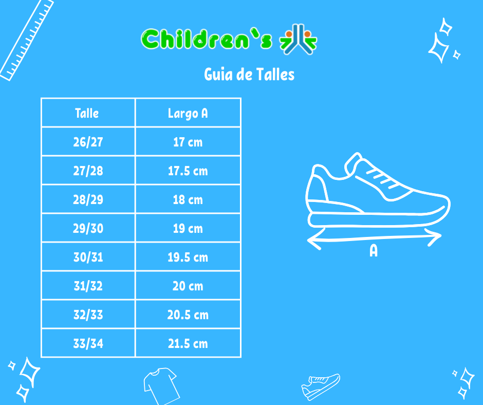 Guia de talles Zapatilla Deportiva Ultra Liviana Velcro