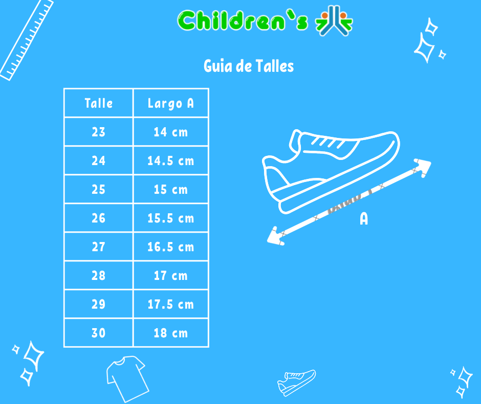 Guia de talles Zapatilla Cuerina Velcro Capibara con Flores