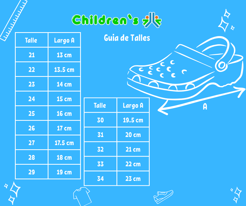 Guia de talles Crocs Sandalia Playera Con Pin Conejo
