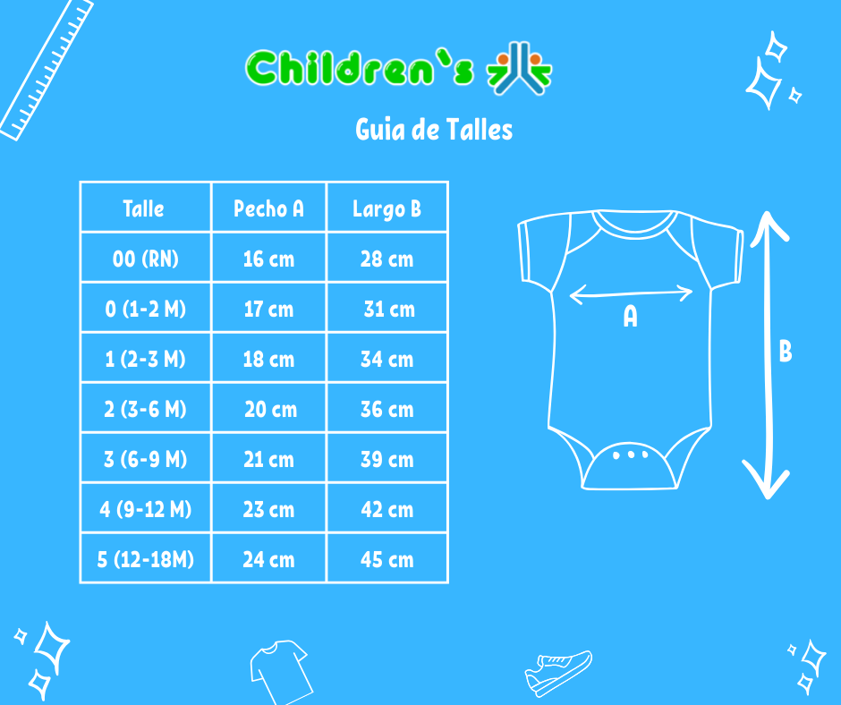 Guia de talles Body De Algodon Pañalero Manga Corta Cuello con Broderie