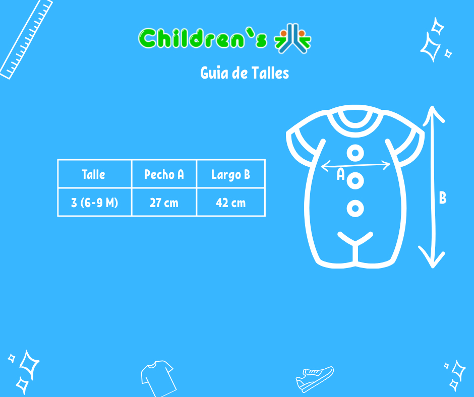 Guia de talles Enterito De Algodon Pañalero Cuello Baby Estamapdo Con Manga