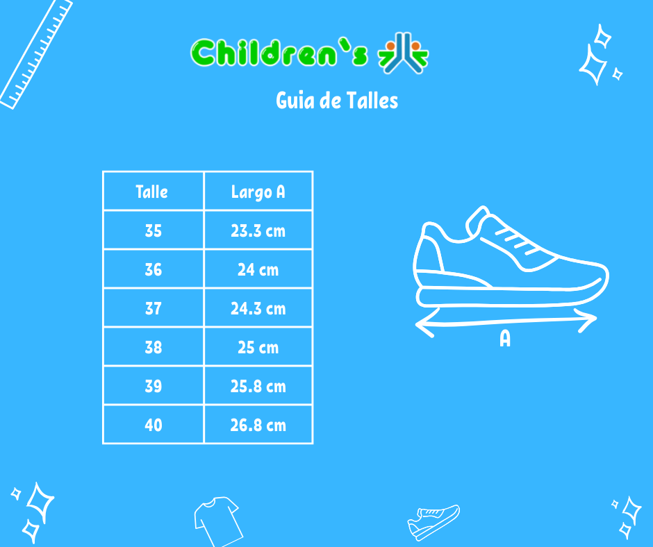 Guia de talles Zapatilla Deportiva Ultra Liviana Cordon