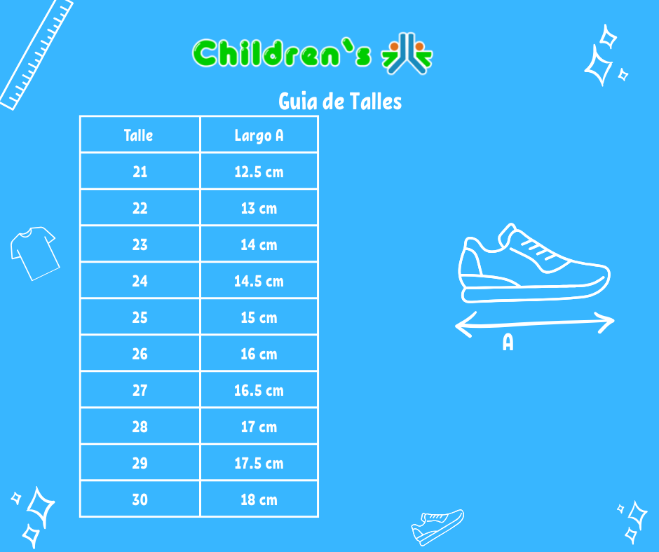 Guia de talles Zapatilla Ecocuero Cordon Estampado Con Luz