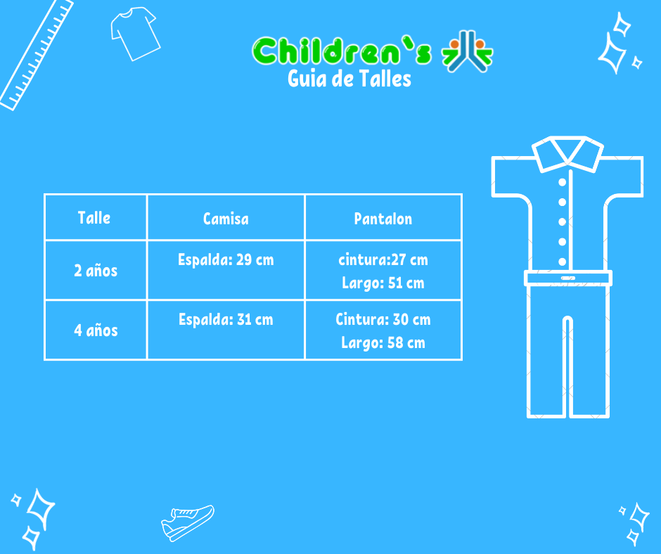 Guia de talles Conjunto Bautismo Pantalon y Camisa Manga Corta
